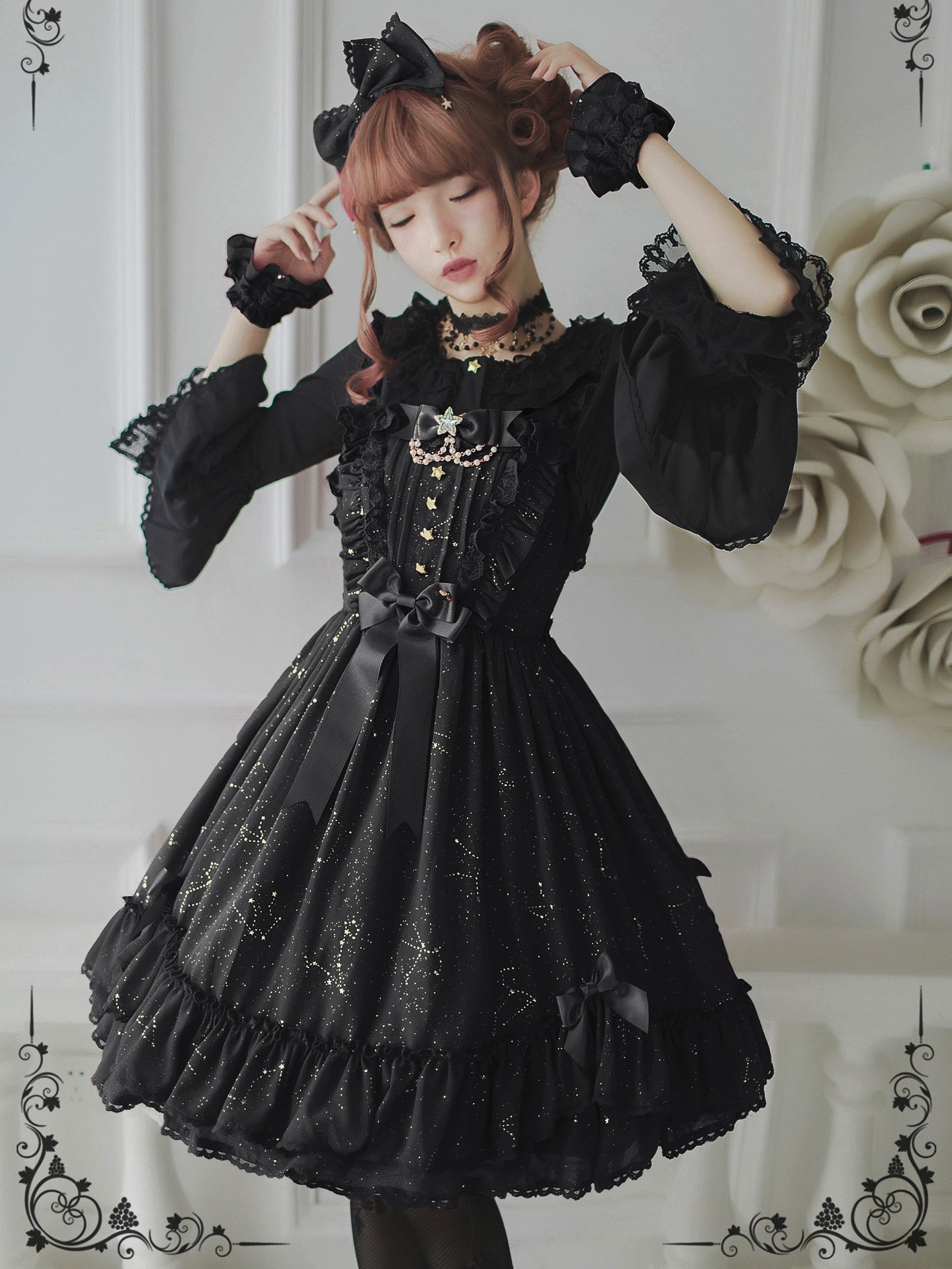 Style Without Limits Sakuya Lolita~Whisper Of Stars~Constellation Foil Printing Elegant Lolita High Waist JSK Dress