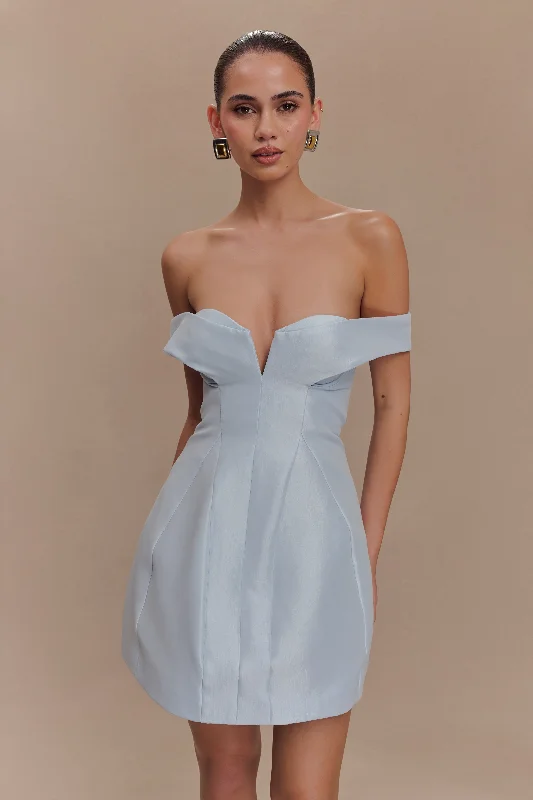 Classic Women's Clothing Styles Signature Style Essentials Diana Off Shoulders Mini Dress - Powder Baby Blue Classic Women's Clothing Styles Signature Style Essentials Diana Off Shoulders Mini Dress - Powder Baby Blue