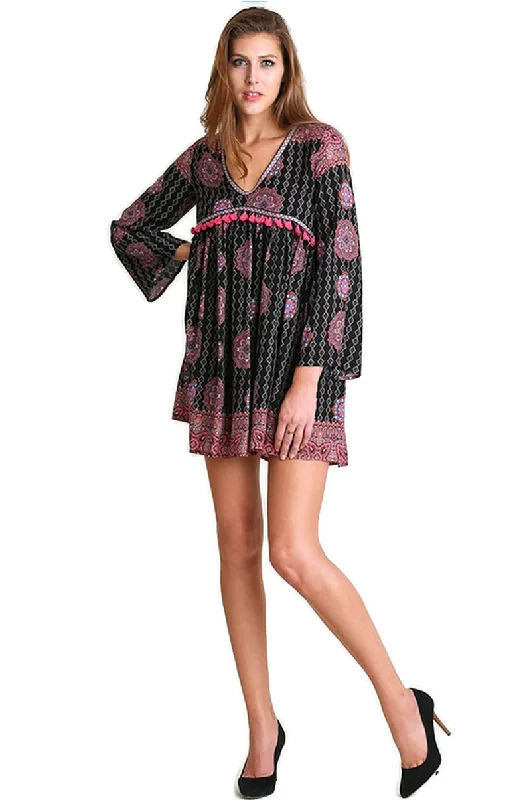 Effortless Style, Effortless Savings Tassel Trim Peasant Dress, Black