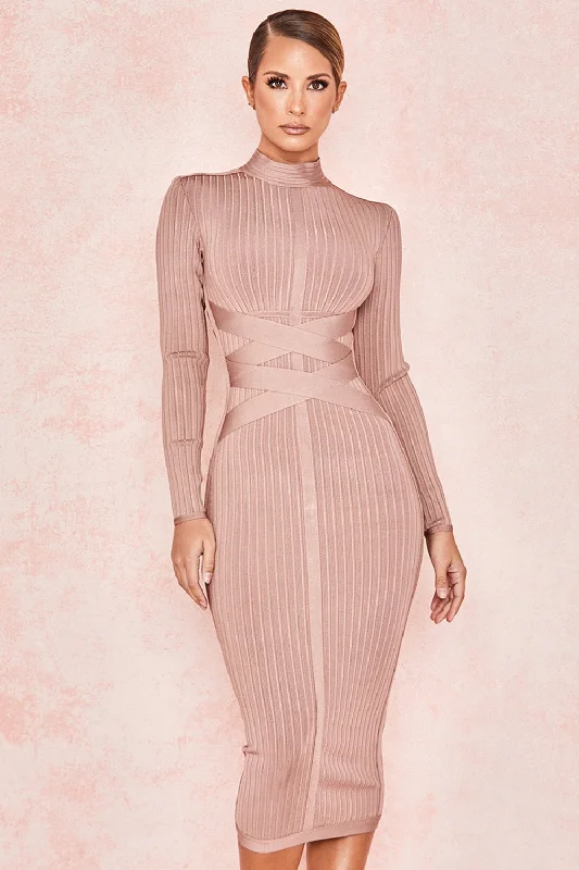 Your Favorite Styles Now On Sale JuliaFashion - 2024 Rayon High Quality Turtleneck Lace Up Bandage Dress