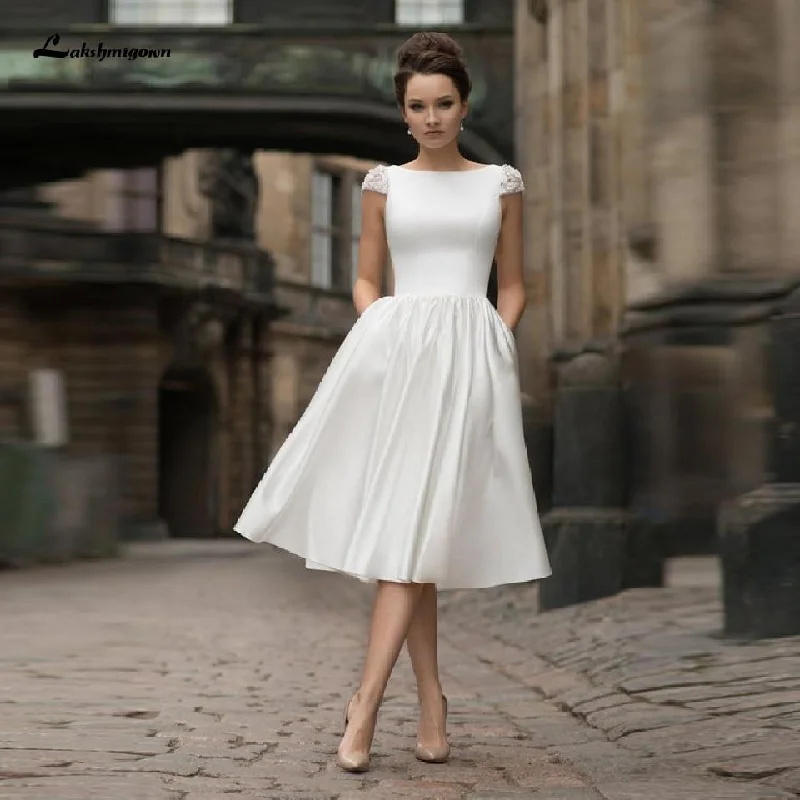 Fashionable Women's Clothes Contemporary Elegance Roycebridal Satin Short Wedding Dresses for Bridal Sexy Backless Beach