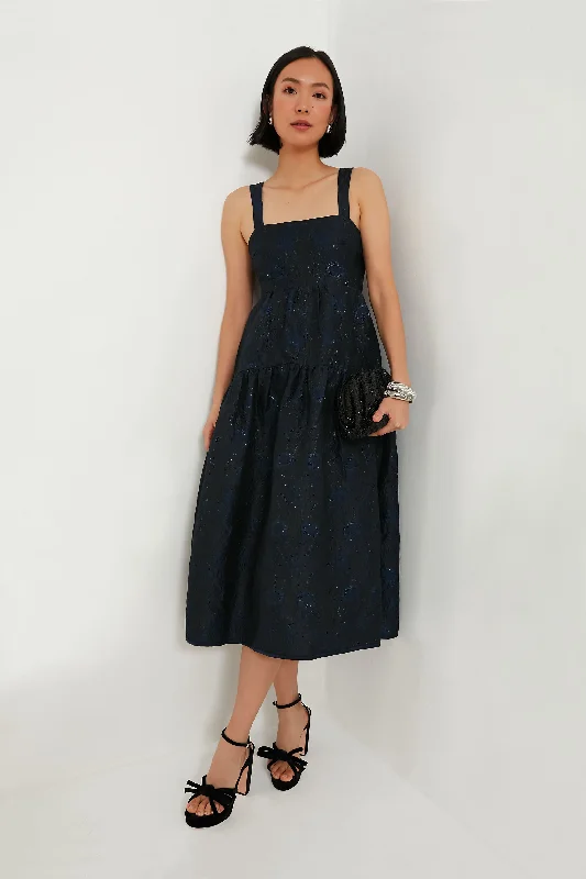 Women's Active Garments For Workouts Huge Price Cut Black Navy Jacquard Victoria Midi Dress