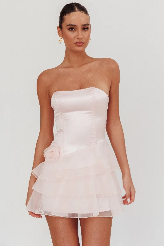 Women's Holiday Clothing Chic Wardrobe Essentials Bless Strapless Organza Ruffle Mini Dress Blush Women's Holiday Clothing Chic Wardrobe Essentials Bless Strapless Organza Ruffle Mini Dress Blush