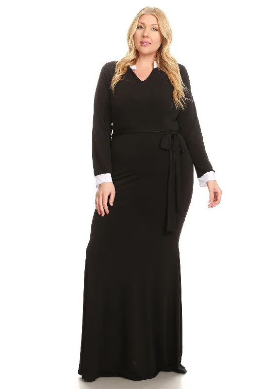 Timeless Women's Clothing Stay Ahead In Style Plus Size Women Contrast Collared Gown Maxi Dress