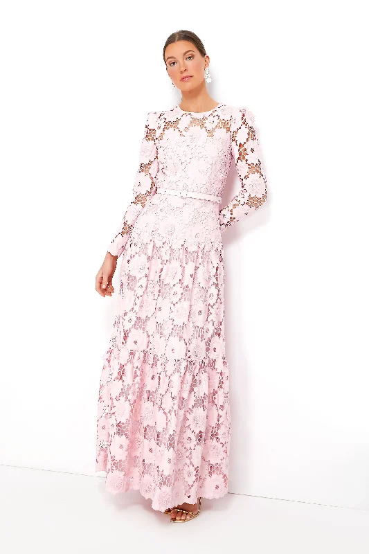 Women's Clothing Limited Time Pink 3D Cotton Lace Maxi Dress