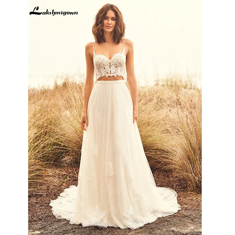 Women's Transitional Garments Flash Sale Now Roycebridal Two pieces Boho Wedding Dress Lace Appliques bohemian Bridal Gowns Scoop Neck A Line Vestidos de Nova Lakshmigown
