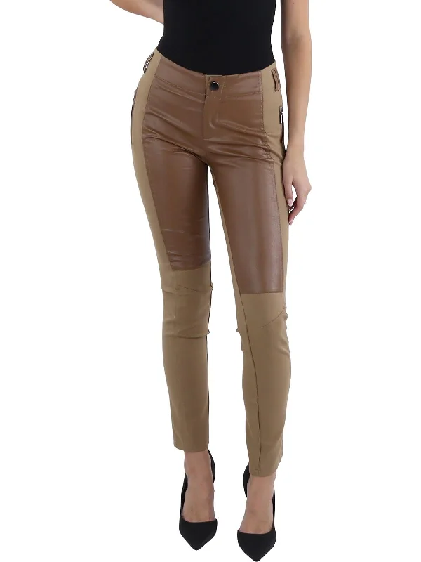 Women's Luxury Apparel Comfortable Chic Womens Front Faux Leather Mixed Media Leggings Women's Luxury Apparel Comfortable Chic Womens Front Faux Leather Mixed Media Leggings