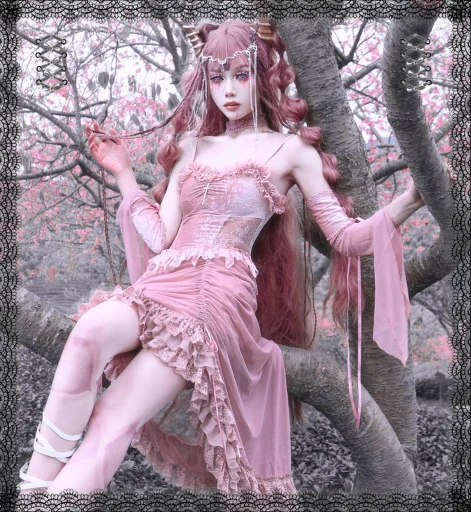 Weekend-Only Deals You'll Love Blood Supply~Sakura Nightmare~Pink Gothic Velvet Drawstring Dress
