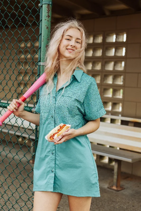 Trend Alert Teal Rhinestone Top Button Down Dress