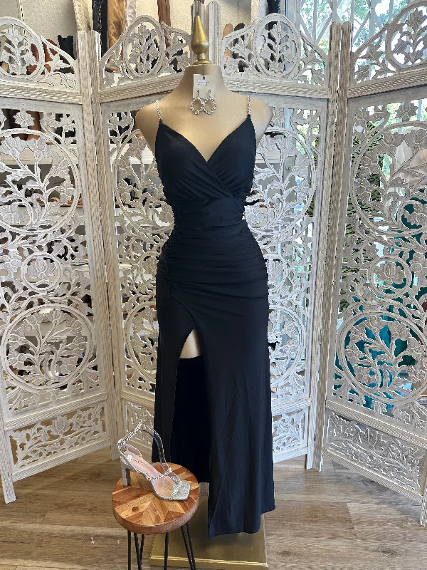 Special Sale – Don't Miss Out Black Rhinestone Strap Dress