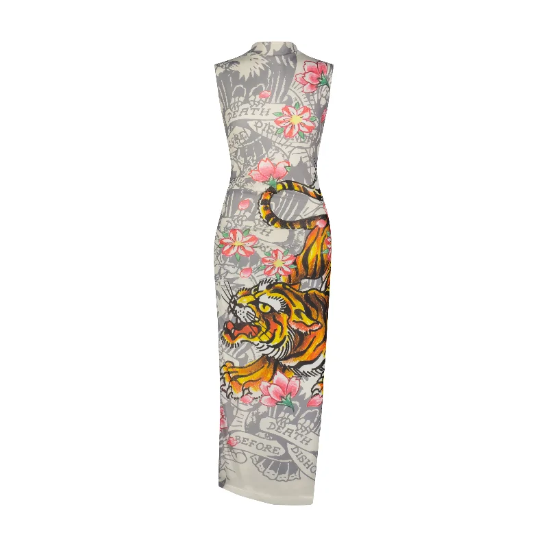 Women's Professional Attire Vintage Style Clothing Sale Crawling Tiger Print Mesh Maxi Dress Women's Professional Attire Vintage Style Clothing Sale Crawling Tiger Print Mesh Maxi Dress