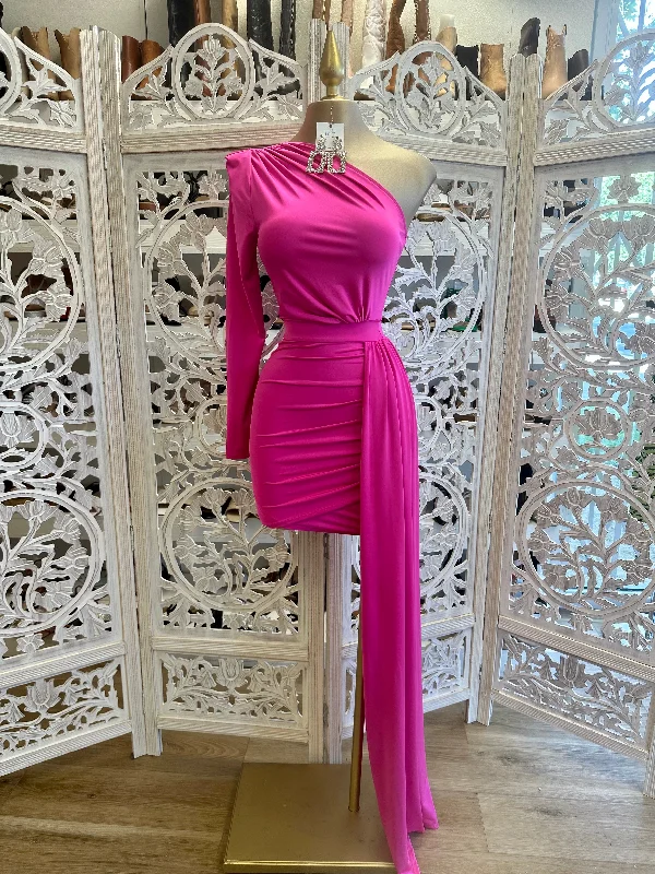 From Casual To Chic, All On Sale Hot Pink One Sleeve Tailed Dress