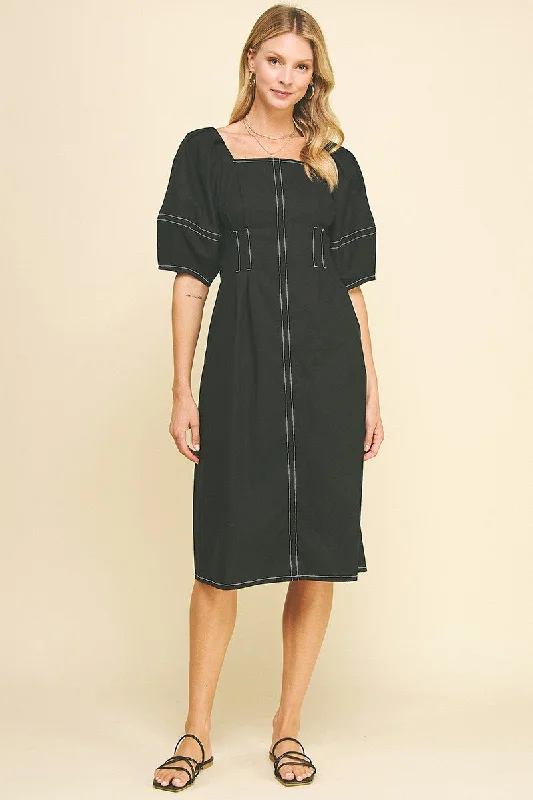 Women's Trendy Apparel Fashion Essentials SOLID SQUARE NECK MIDI DRESS