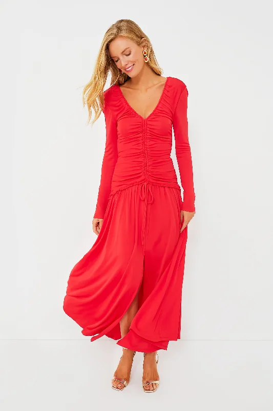 Women's Evening Clothes Casual Yet Stylish Separates Red V Neck Long Sleeve Midi Dress Women's Evening Clothes Casual Yet Stylish Separates Red V Neck Long Sleeve Midi Dress