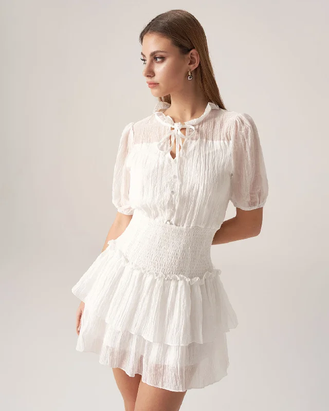 Women's Casual Wear Outfit Dreamy Draping Bettydress White See Through Layered Mini Dress Women's Casual Wear Outfit Dreamy Draping Bettydress White See Through Layered Mini Dress