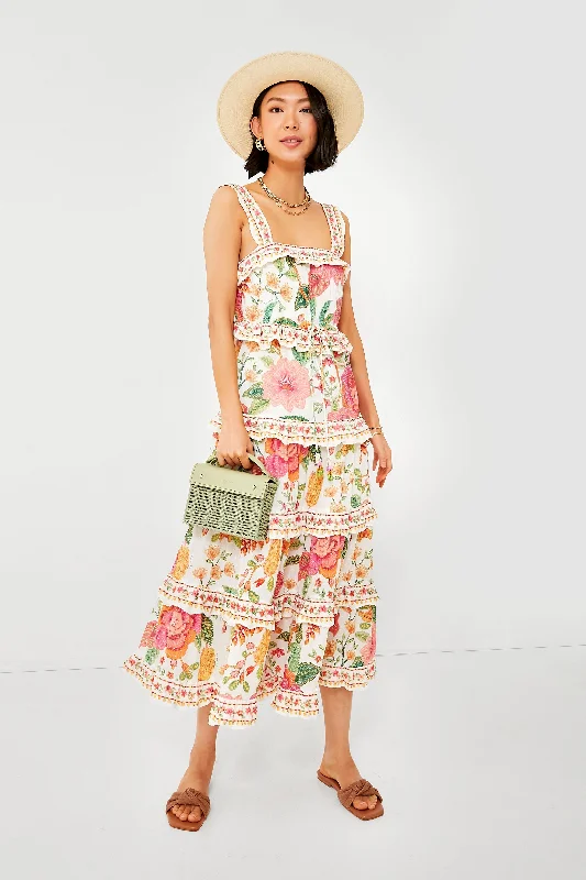 Timeless Women's Apparel Signature Style Essentials Macaw Bloom Off White Midi Dress Timeless Women's Apparel Signature Style Essentials Macaw Bloom Off White Midi Dress