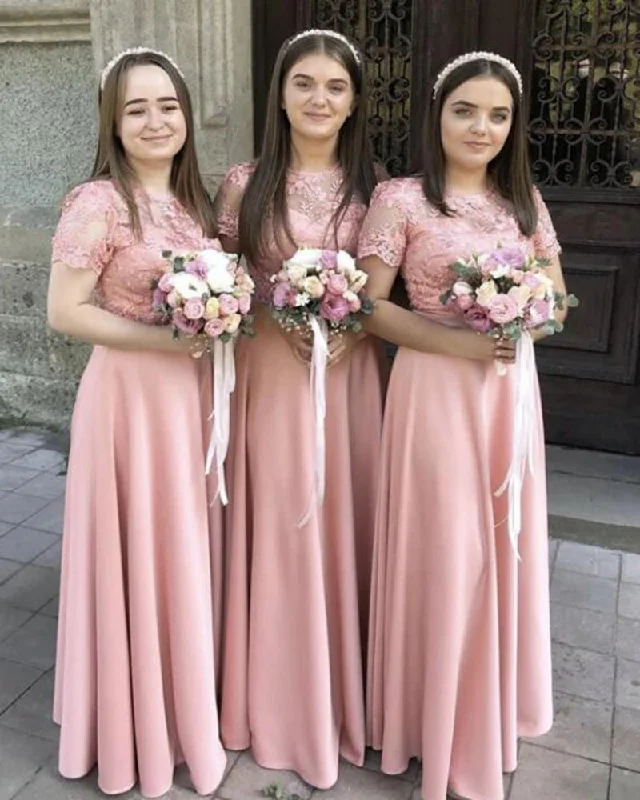 Casual Apparel For Women Seasonal Clearance Short Sleeves Lace A Line Maternity Long Modest Bridesmaid Dress Wedding Evening Party Gown BL0705