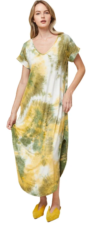Women's Professional Outfit Gift Ideas Tie Dye Everyday Maxi Dress,  Olive