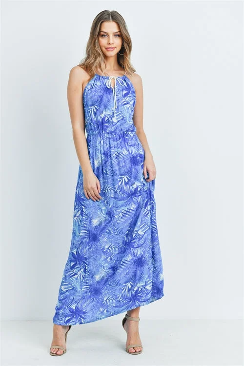 Women's Stylish Professional Garments Cottagecore Rustic Charm Style Blue and White Sleeveless Maxi Dress