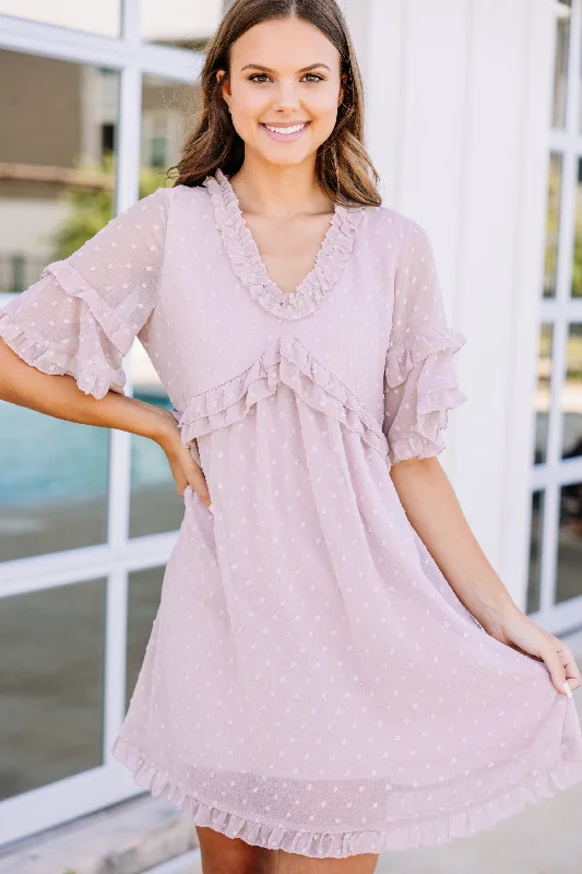 Women's Contemporary Apparel Feminine Charm Show Your Soft Side Light Mauve Pink Swiss Dot Dress