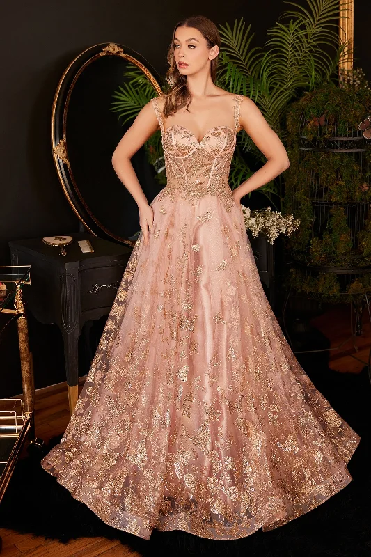 Women's Chic Apparel Glitter Corset Sweethearted Open Back Bodice Layered Sequin A-line Long Prom & Ball Dress CDCB102