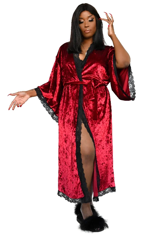 Low Price Special Velvet Bathory Dressing Robe - Crimson Red