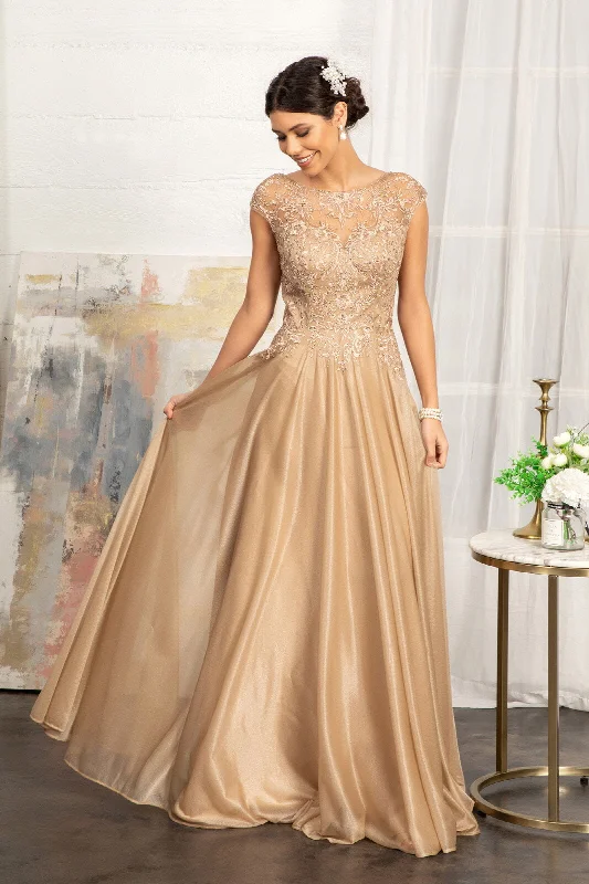 Stylish Spring Fashion Beads Embellished Embroidered A-line w/ Scoop-Neck Long Mother Of The Bride Dress GLGL3068