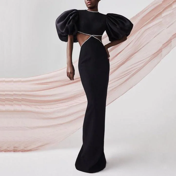 Stylish Outerwear Clothes For Women Casual Chic KittenAlarm - Minerva Puff Sleeve Maxi Dress