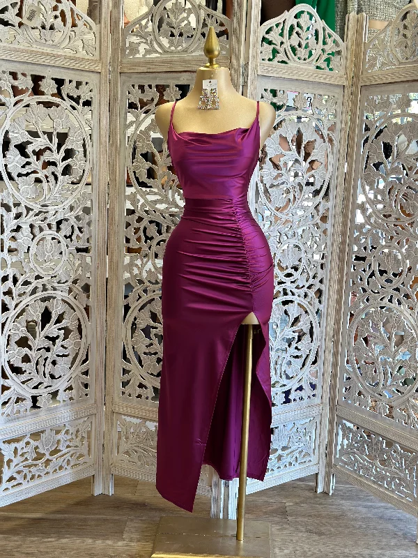 Formal Clothing For Women Chic And Edgy Magenta Ruched Cowl Gown