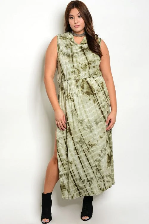 Women's Trendy Activewear Apparel Best Sellers Olive Tie Dye Plus Size Hooded Maxi Dress Women's Trendy Activewear Apparel Best Sellers Olive Tie Dye Plus Size Hooded Maxi Dress