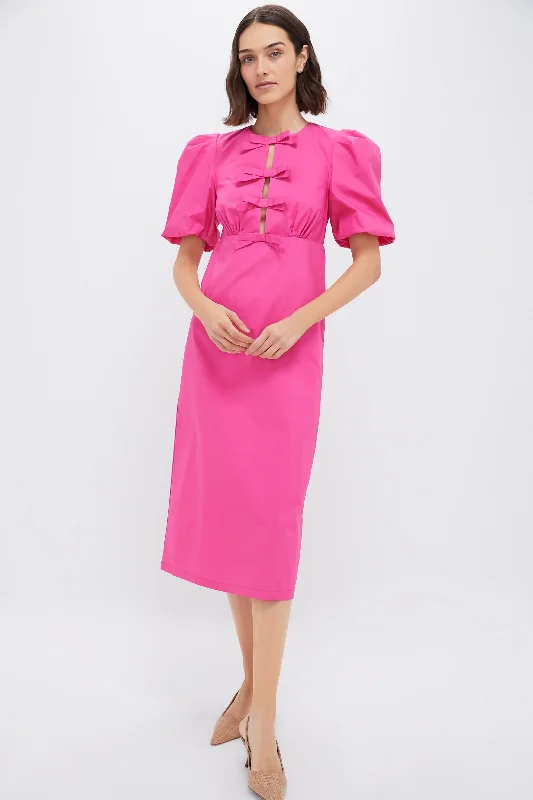 Timeless Women's Outfit Best Seller Bright Pink Bows Keelin Midi Dress