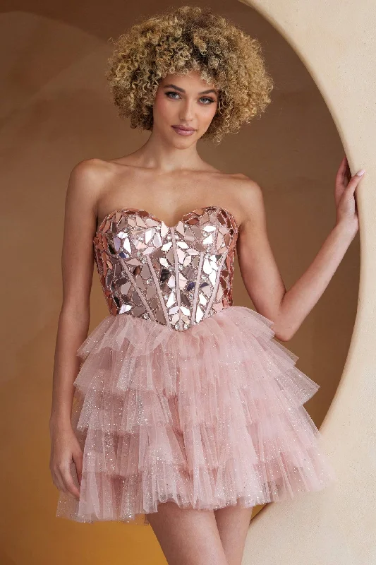 Outfits Ideas Tulle Skirt Embellished Bodice Strapless Short Cocktail Dress AC5058S