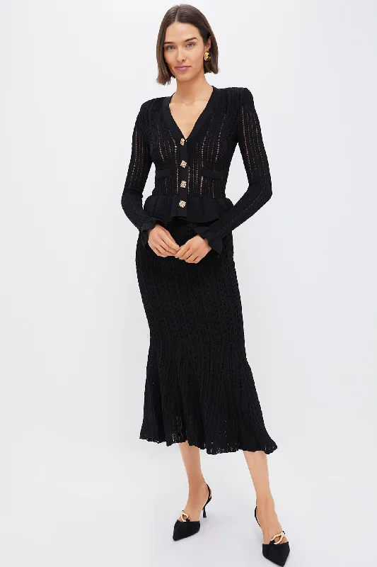 Fashionable Women's Outfit Evening Looks Black Knit Peplum Midi Dress