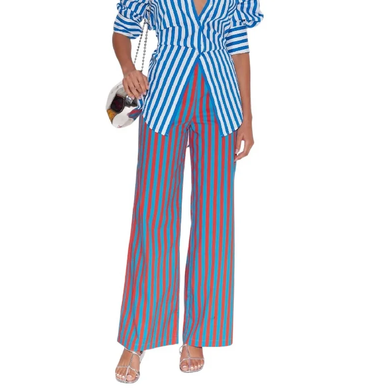 Women's Activewear Outfit Fashion For Every Occasion Pia Striped Poplin Pants In Blue/paprika Stripe Women's Activewear Outfit Fashion For Every Occasion Pia Striped Poplin Pants In Blue/paprika Stripe