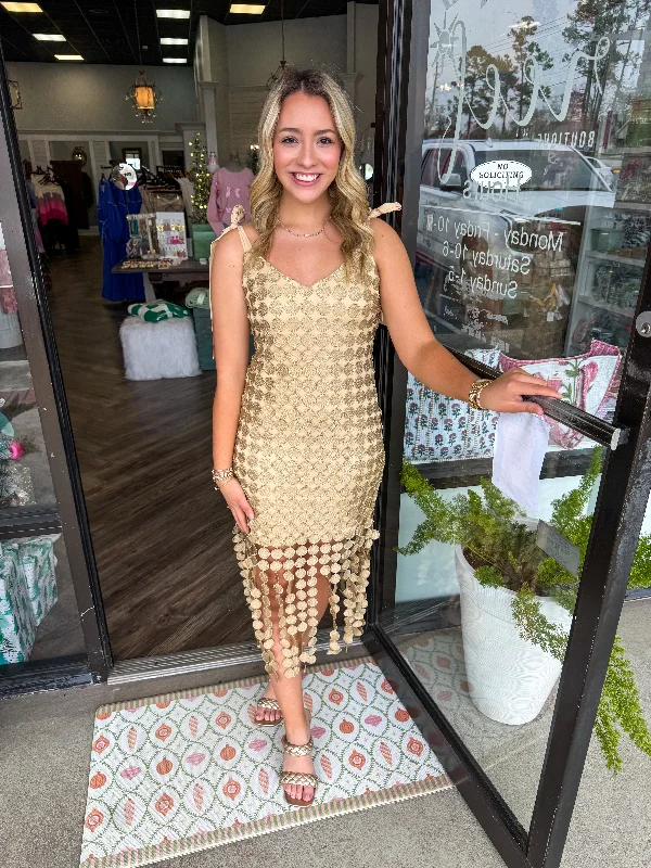 Women's Clothing Sets Redefining Women's Style Gold Polka Dot Midi Dress