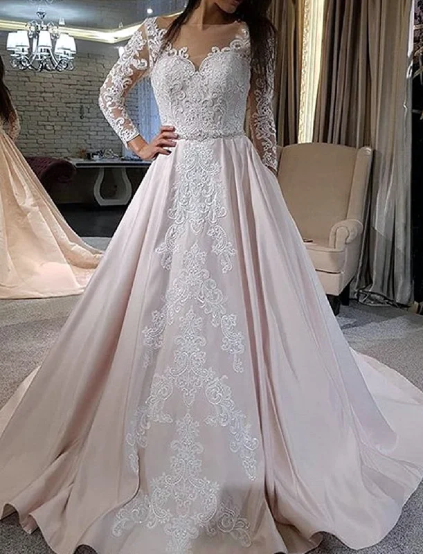 Women's Active Garments For Workouts Additional Time-Limited Offers Women A-Line Appliques Wedding Dresses Long Sleeves Lace Bridal Gowns YWD200