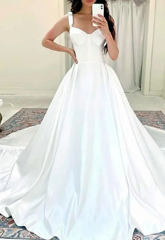 Women's Effortless Casual Outfit Shop Sale Items Women A-Line Satin Wedding Dresses Sleeveless Bridal Gowns YWD214