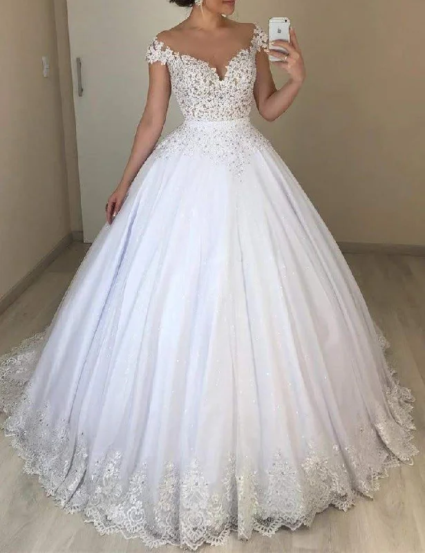 Classic Clothes For Women Grab Romantic Date - Night Styles Now Women Lace Wedding Dresses Off Shoulder Appliques Bridal Gowns YWD241