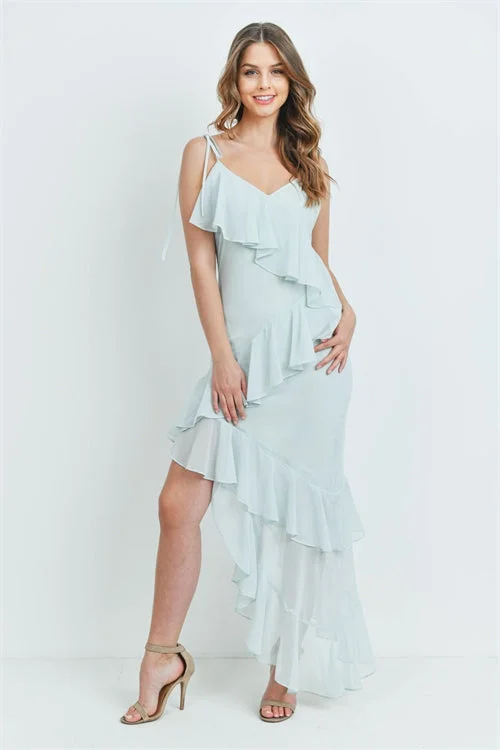 Women's Chic Outerwear Garments Parisian Effortless Chic Style Mint Green Asymmetrical Hem Maxi Dress