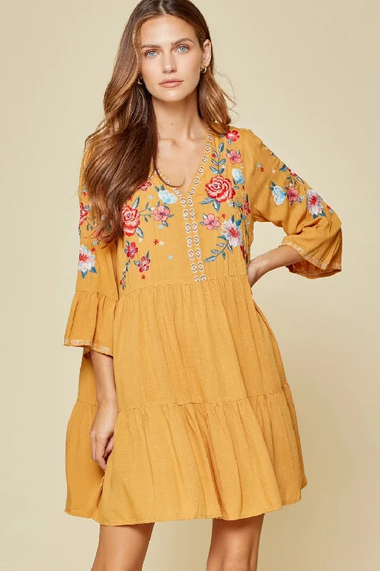 The Perfect Time To Shop And Save Embroidered Babydoll Dress, Marigold