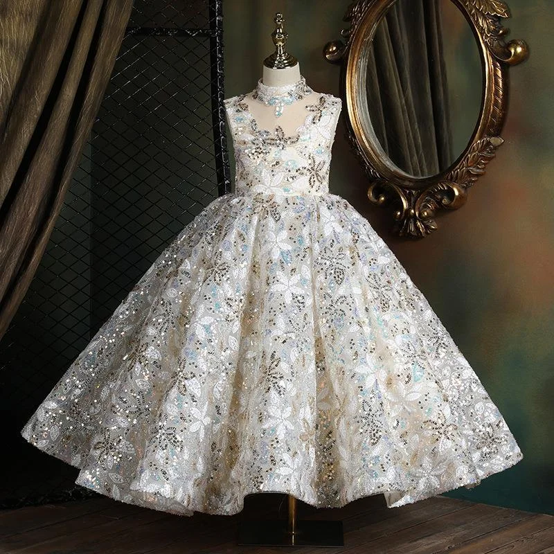 Women's Garments Spring Fashion Cute  Baby Girl Sequins Pageant Dress Toddler Birthday Party Ball Gown