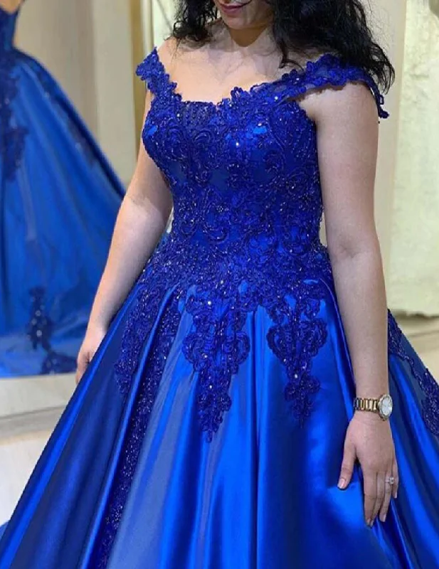 Women's Clothes For Outdoor Events Rustic Countryside Charm Look Royal Blue Lace Ball Gown Women Formal Wedding Party Gowns Evening Wear Dress 2022 PL0512