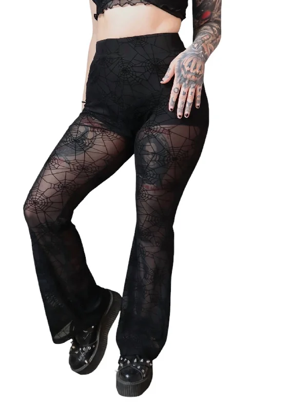 Women's Comfy Loungewear Outfit Season Sale Spider Web Mesh Flare Pants In Black