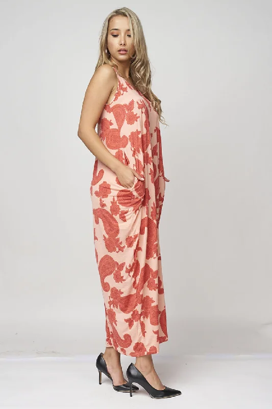Women's Sports Apparel Limited - Time Bundle Coral Paisley Print Plus Size Maxi Dress Women's Sports Apparel Limited - Time Bundle Coral Paisley Print Plus Size Maxi Dress