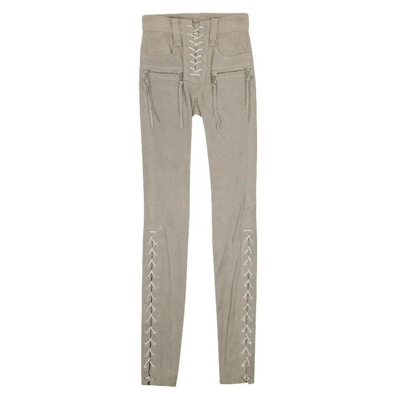 Women's Vintage Garments Bold Fashion Unravel Project Suede Lace Up Skinny Pants - Gray Women's Vintage Garments Bold Fashion Unravel Project Suede Lace Up Skinny Pants - Gray