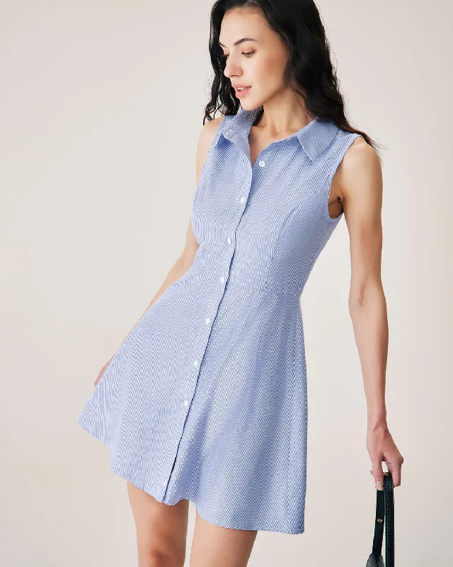 Women's Night-Out Outfit Romantic Date - Night Ensemble Blue Striped Button Mini Dress Women's Night-Out Outfit Romantic Date - Night Ensemble Blue Striped Button Mini Dress