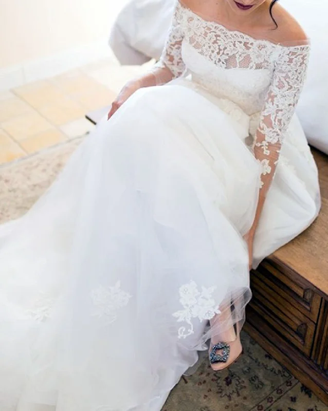 Vintage-Inspired Garments Limited Edition Women A-Line Appliques Wedding Dresses Long Sleeves Lace Bridal Gowns YWD203