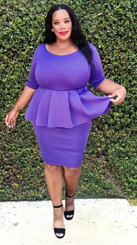 The Best Deals Of The Week Are Here Plus Size Scuba Round  Neck Ruff Hem Peplum Knee Dress