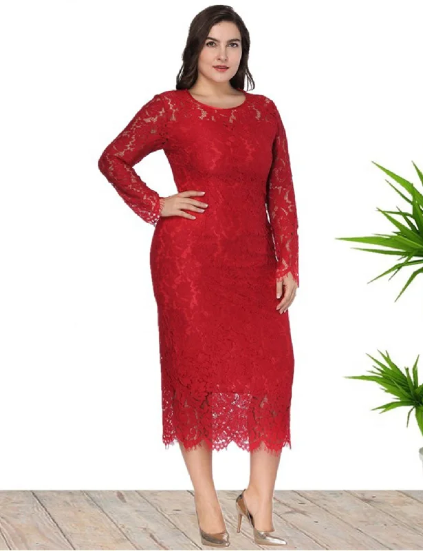 Women's Holiday Clothing Huge Discounts This Week Women Plus Size Long Sleeve Lace Slim Gown Dress