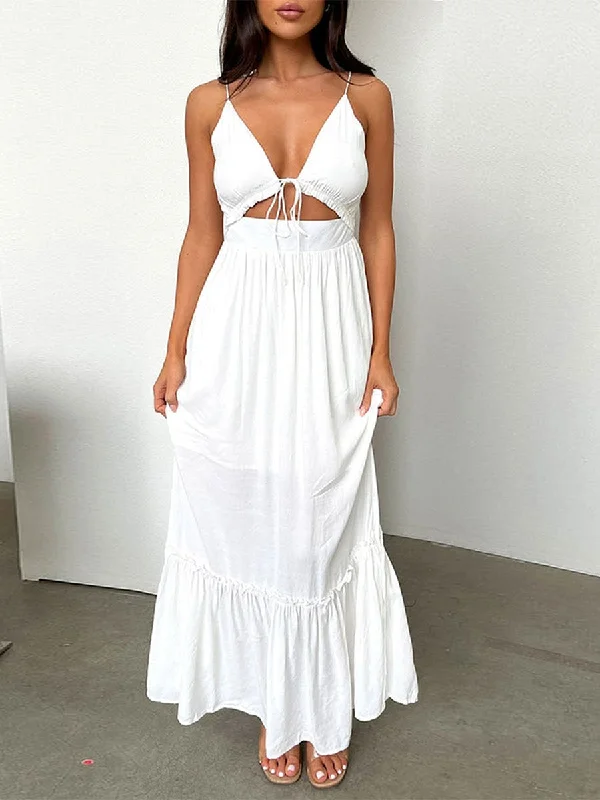 Women's Stylish Professional Apparel Limited Time Offers JuliaFashion-New Fashion Spaghetti Strap Evening Gown Cutout Dress